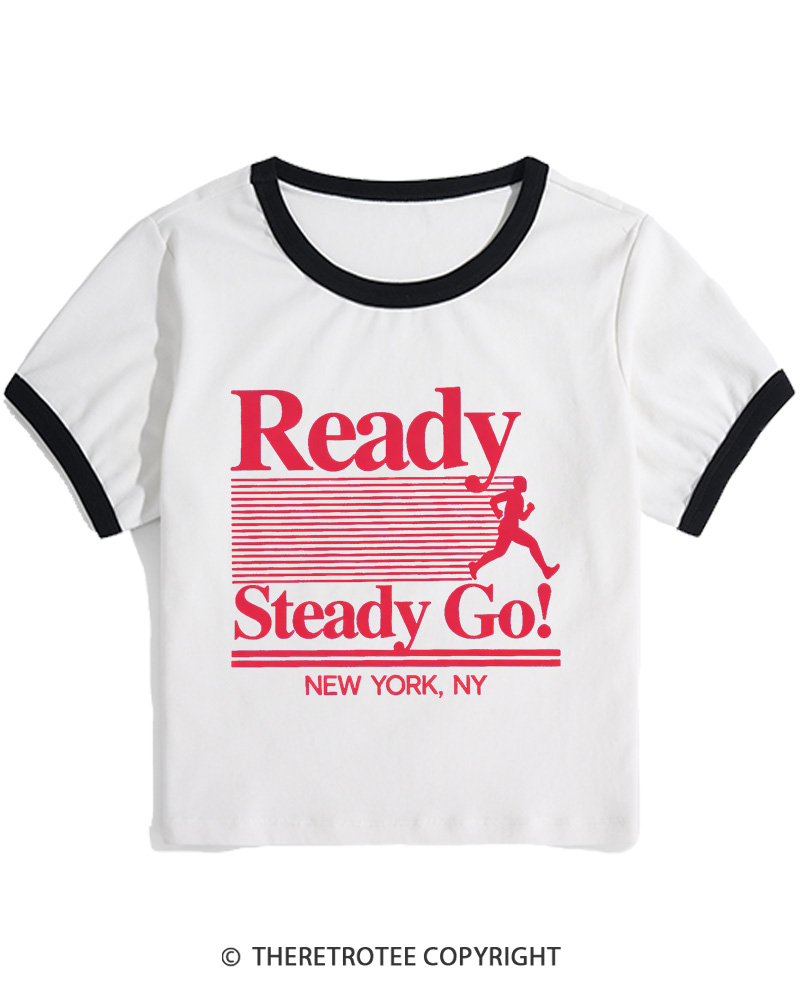 TheRetroTee Ready Steady Go 1980s Christmas Women Ringer T-shirt