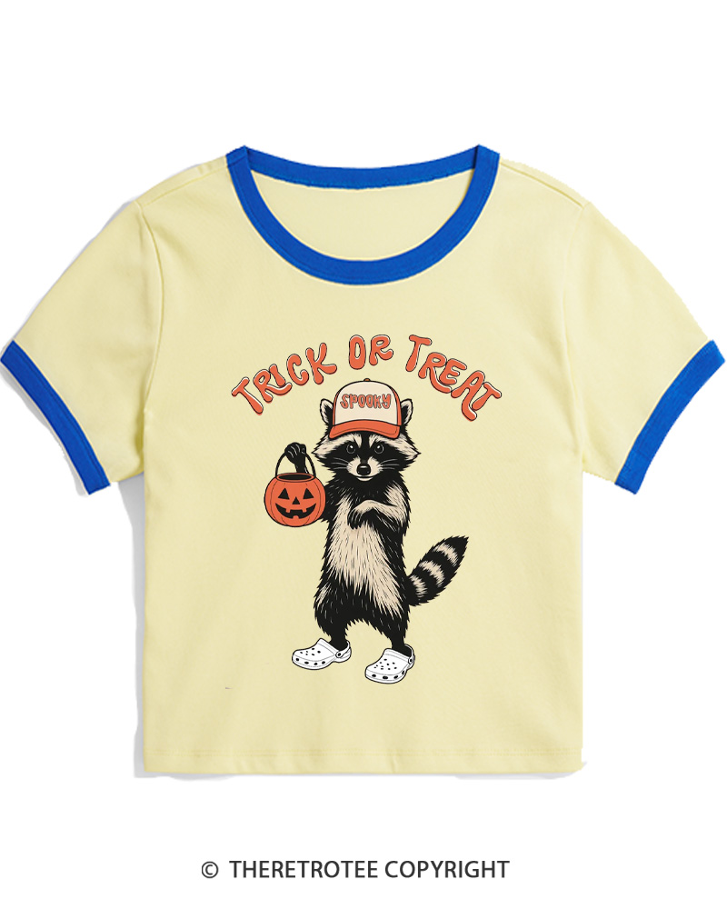 TheRetroTee Trick Or Treat 1990s Women Ringer T-shirt