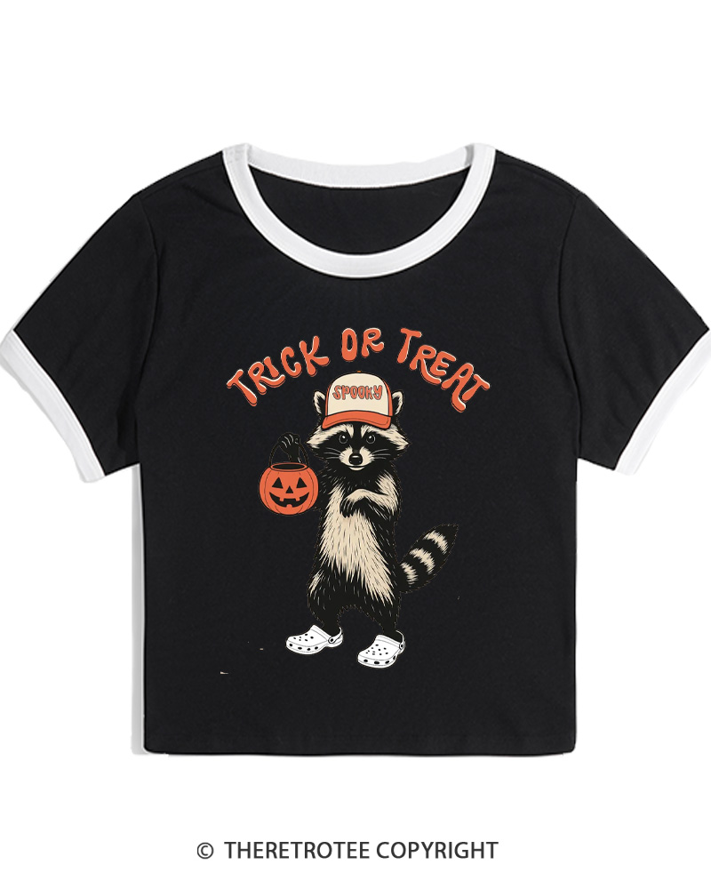 TheRetroTee Trick Or Treat 1990s Women Ringer T-shirt