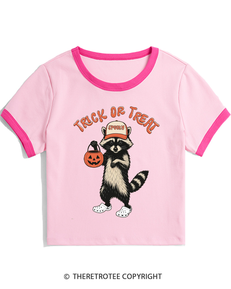 TheRetroTee Trick Or Treat 1990s Women Ringer T-shirt