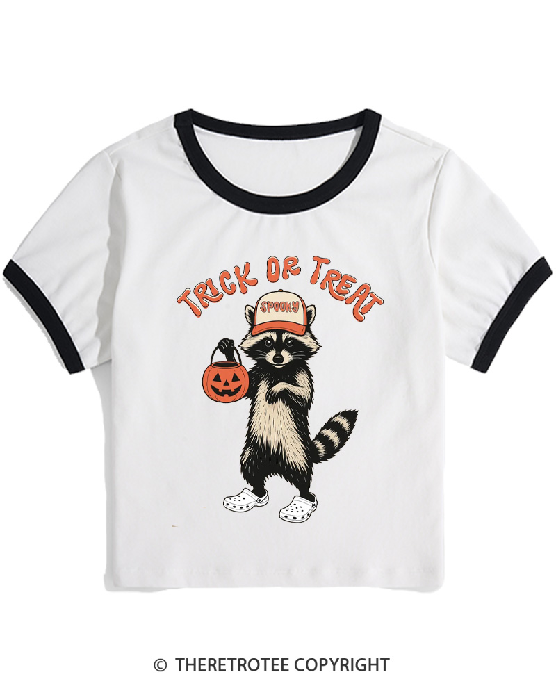 TheRetroTee Trick Or Treat 1990s Women Ringer T-shirt