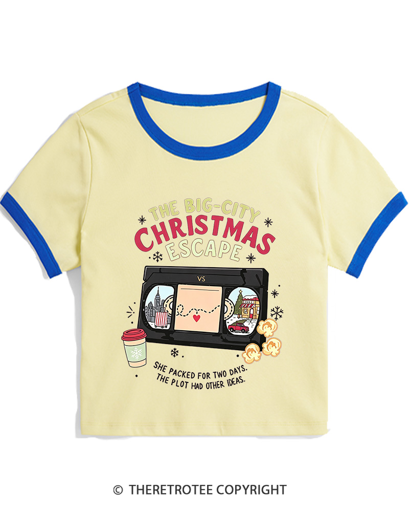 TheRetroTee The Big-City Christmas Escape 1990s Christmas Women Ringer T-shirt