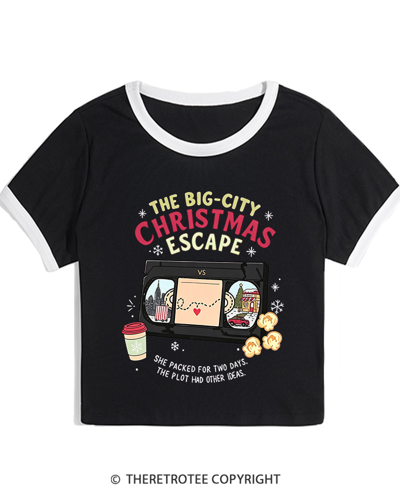TheRetroTee The Big-City Christmas Escape 1990s Christmas Women Ringer T-shirt