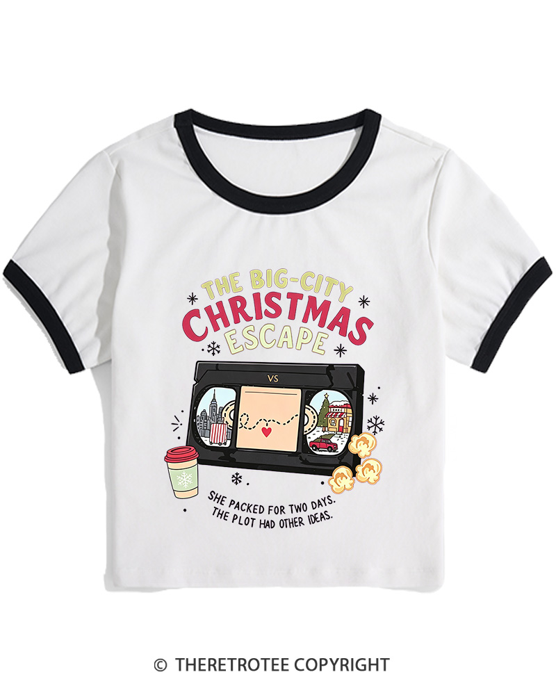 TheRetroTee The Big-City Christmas Escape 1990s Christmas Women Ringer T-shirt