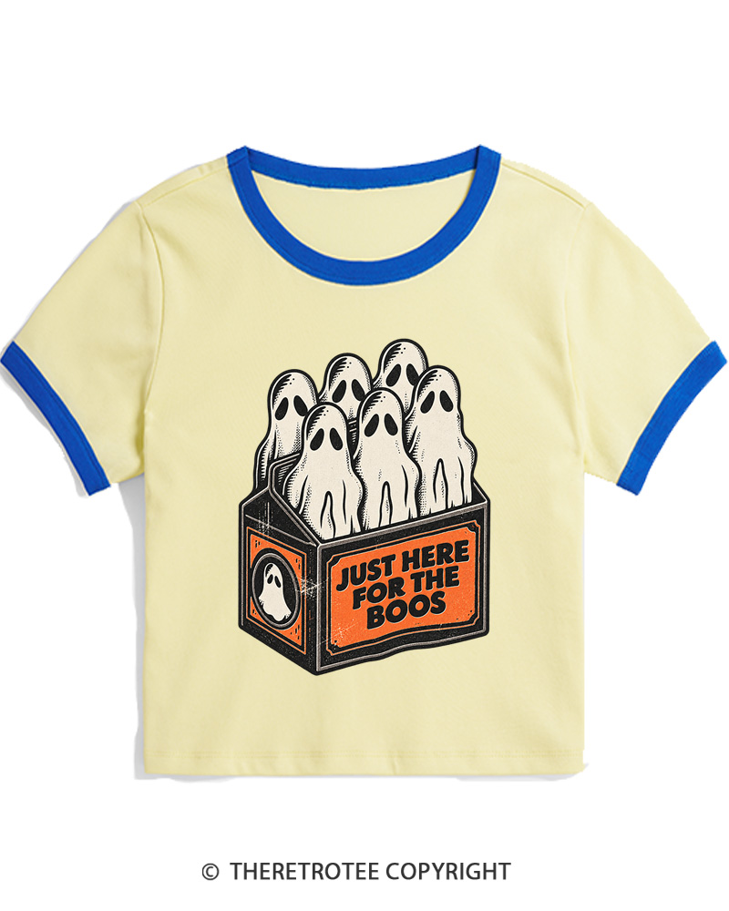 TheRetroTee Just Here For The Boos 1990s Women Ringer T-shirt