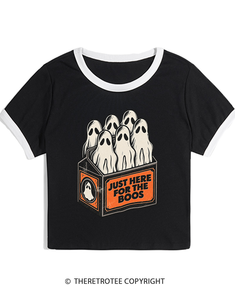 TheRetroTee Just Here For The Boos 1990s Women Ringer T-shirt
