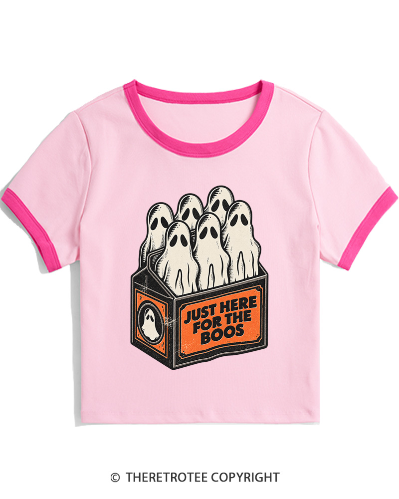 TheRetroTee Just Here For The Boos 1990s Women Ringer T-shirt