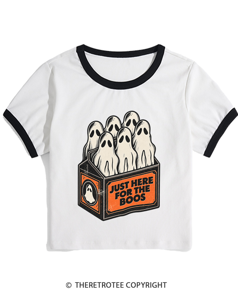 TheRetroTee Just Here For The Boos 1990s Women Ringer T-shirt