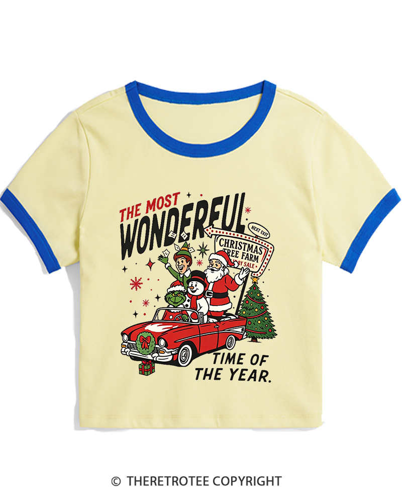 TheRetroTee The Most Wonderful Time Of The Year 1960s Christmas Women Ringer T-shirt