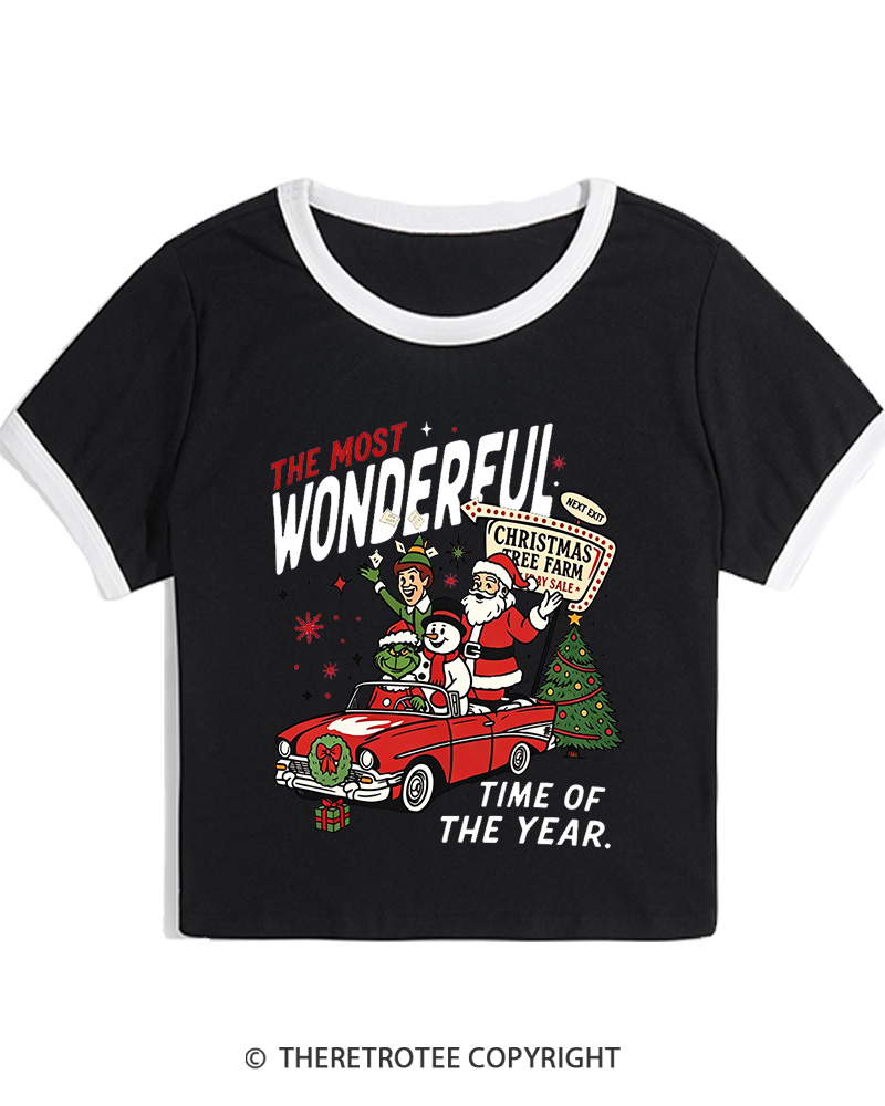 TheRetroTee The Most Wonderful Time Of The Year 1960s Christmas Women Ringer T-shirt