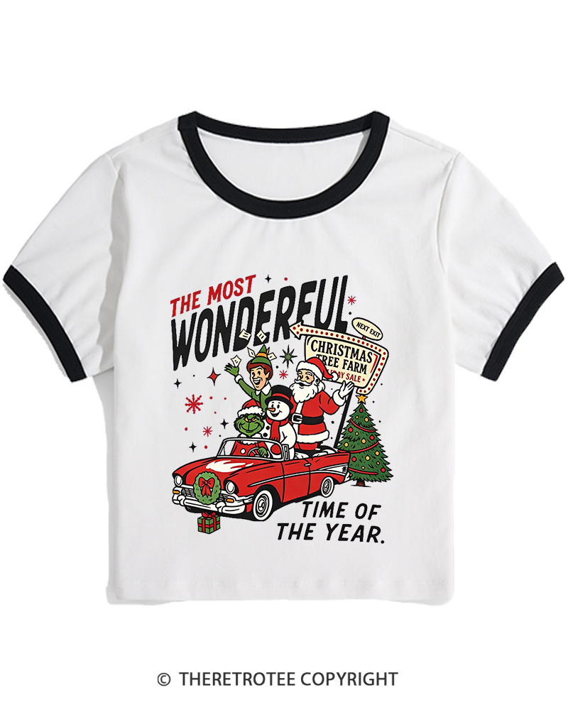 TheRetroTee The Most Wonderful Time Of The Year 1960s Christmas Women Ringer T-shirt