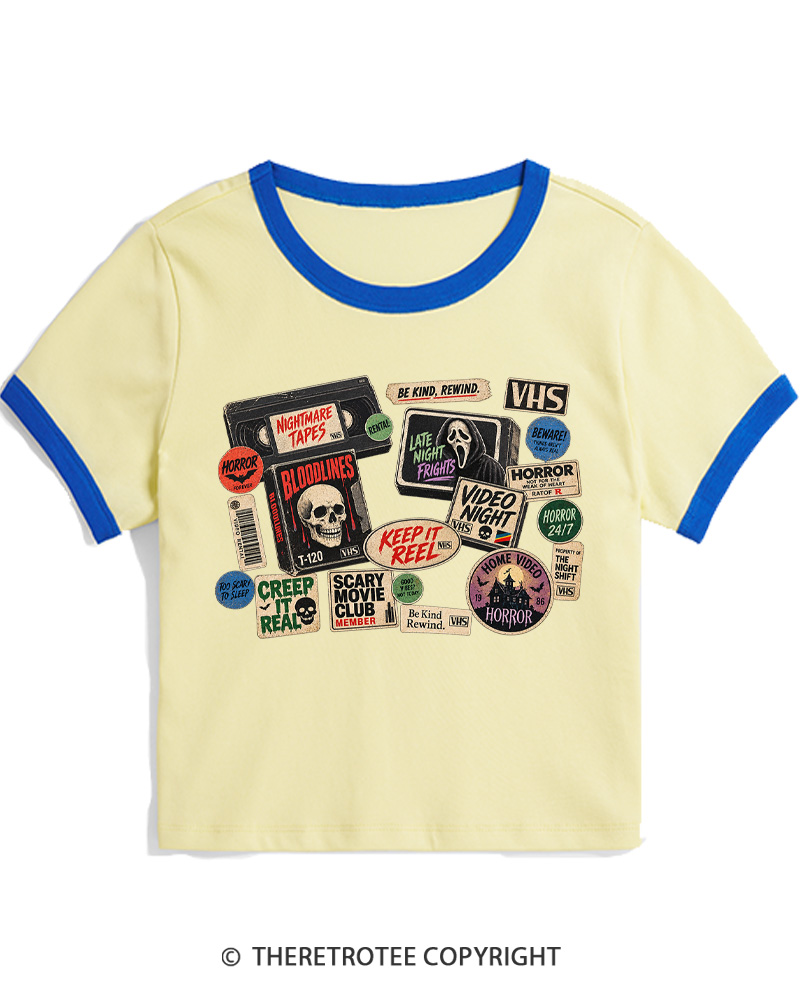 TheRetroTee VHS Horror 1980s Women Ringer T-shirt