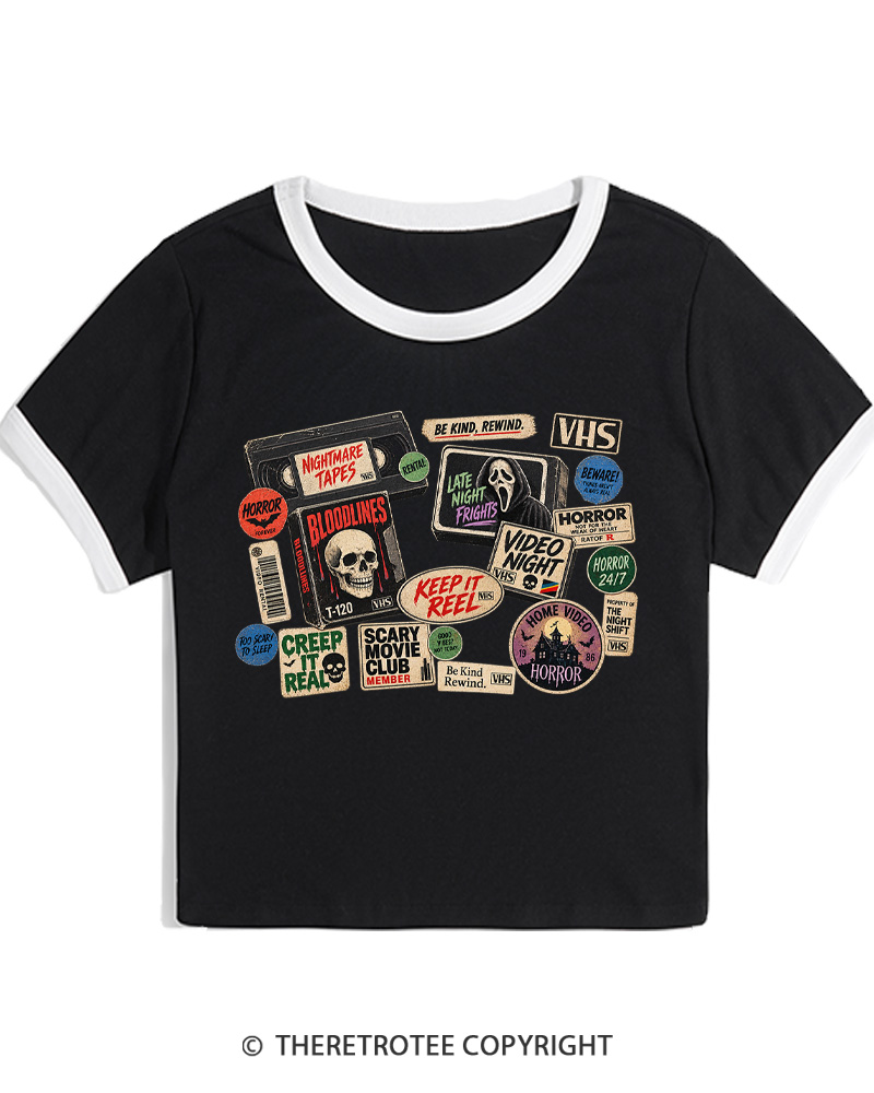TheRetroTee VHS Horror 1980s Women Ringer T-shirt