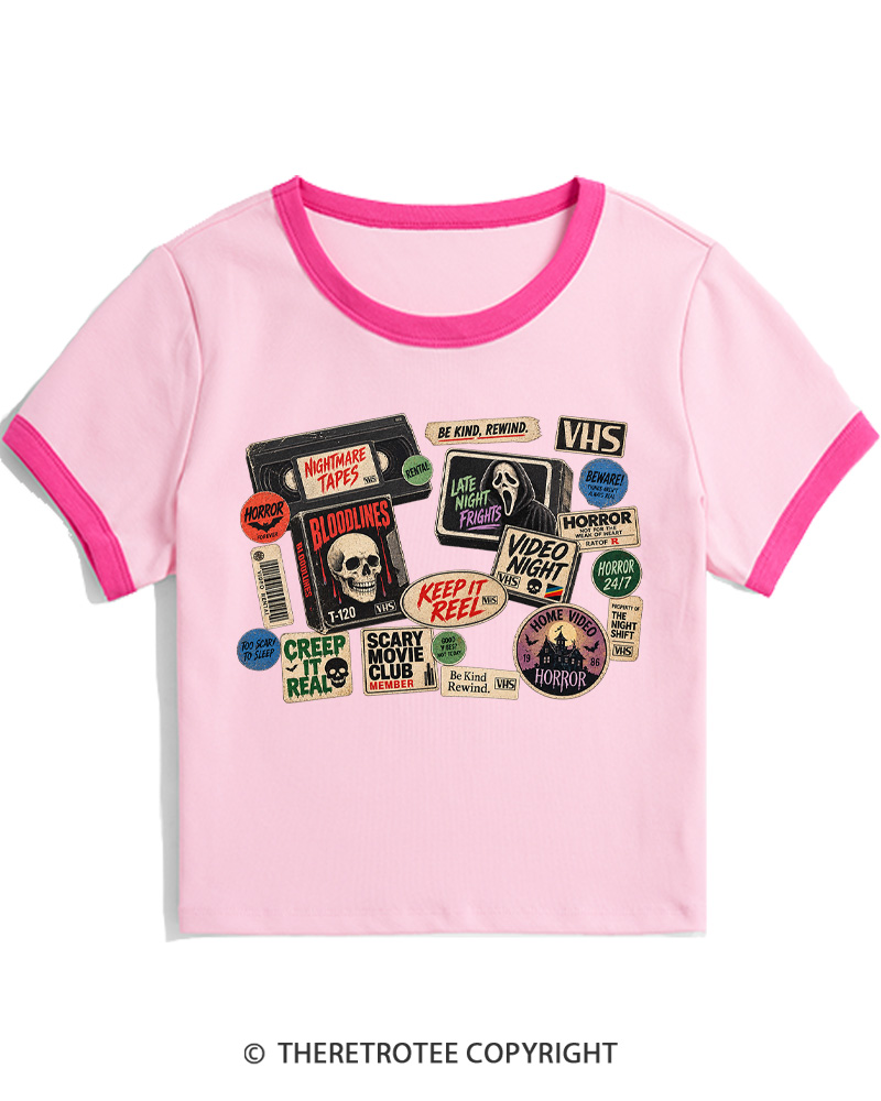 TheRetroTee VHS Horror 1980s Women Ringer T-shirt