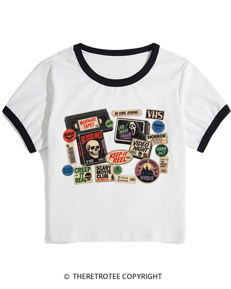 TheRetroTee VHS Horror 1980s Women Ringer T-shirt