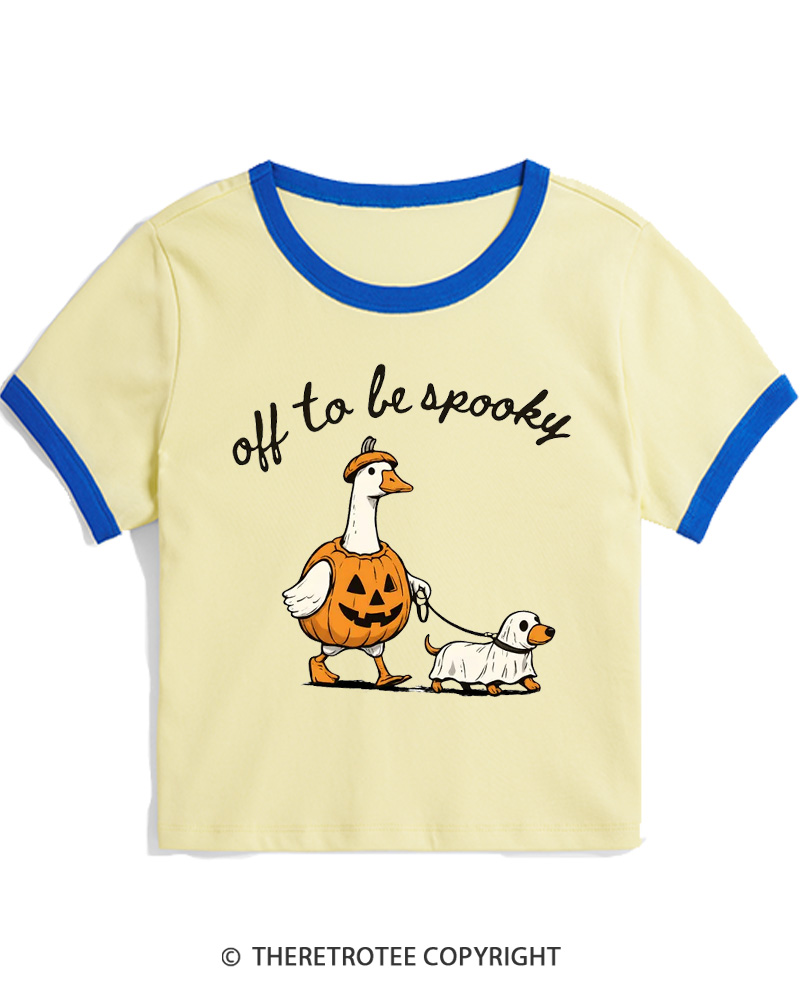 TheRetroTee Off To Be Spooky 1990s Women Ringer T-shirt