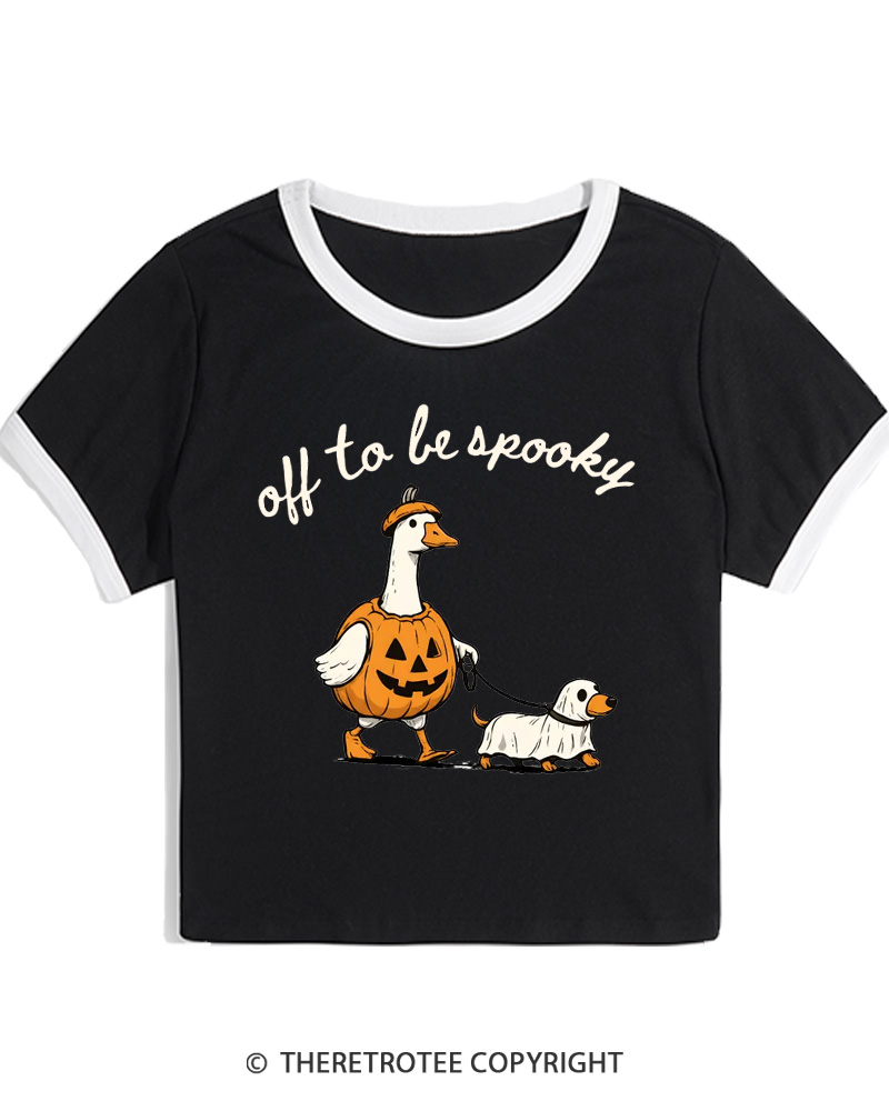 TheRetroTee Off To Be Spooky 1990s Women Ringer T-shirt