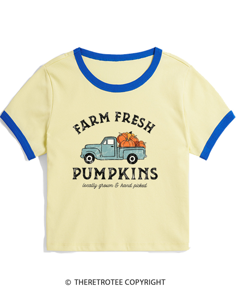 TheRetroTee Farm Fresh Pumpkins 1950s Women's Ringer T-Shirt