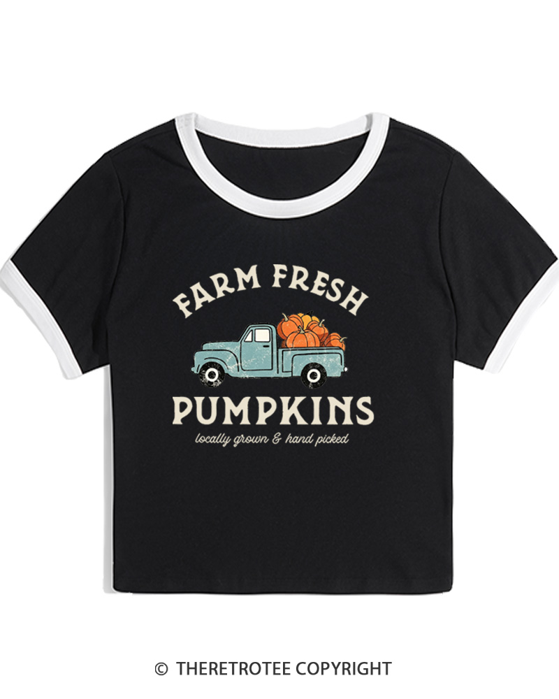 TheRetroTee Farm Fresh Pumpkins 1950s Women's Ringer T-Shirt