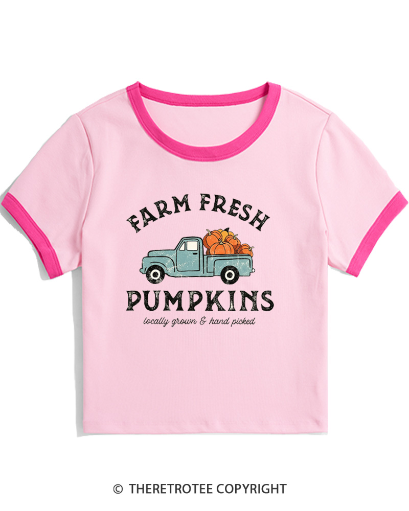 TheRetroTee Farm Fresh Pumpkins 1950s Women's Ringer T-Shirt
