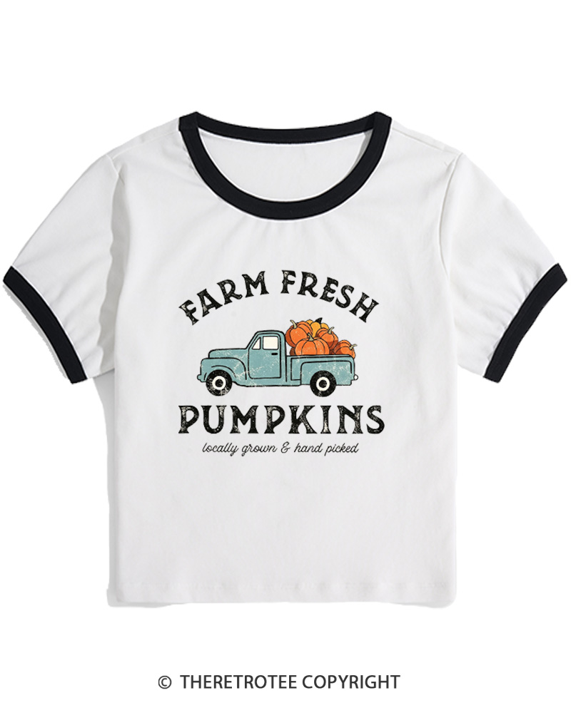 TheRetroTee Farm Fresh Pumpkins 1950s Women's Ringer T-Shirt