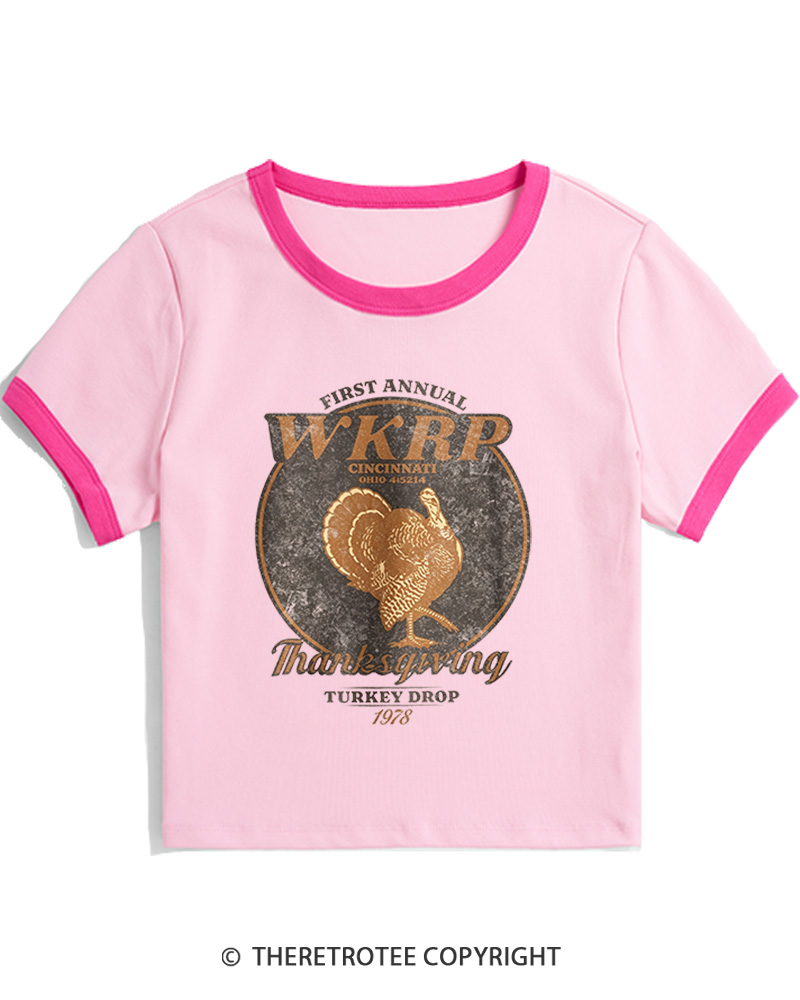 TheRetroTee First Annual WKRP Thanksgiving Turkey Drop 1970s Women's Ringer T-Shirt