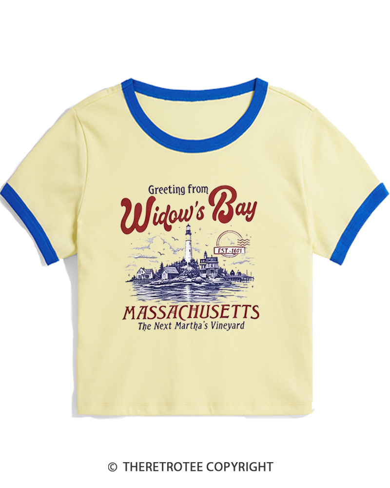 TheRetroTee Getting On Widow’s Bay 1980s Women's Ringer T-Shirt