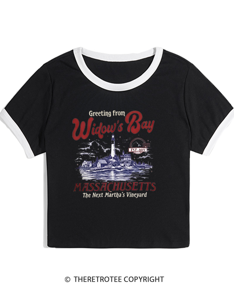 TheRetroTee Getting On Widow’s Bay 1980s Women's Ringer T-Shirt