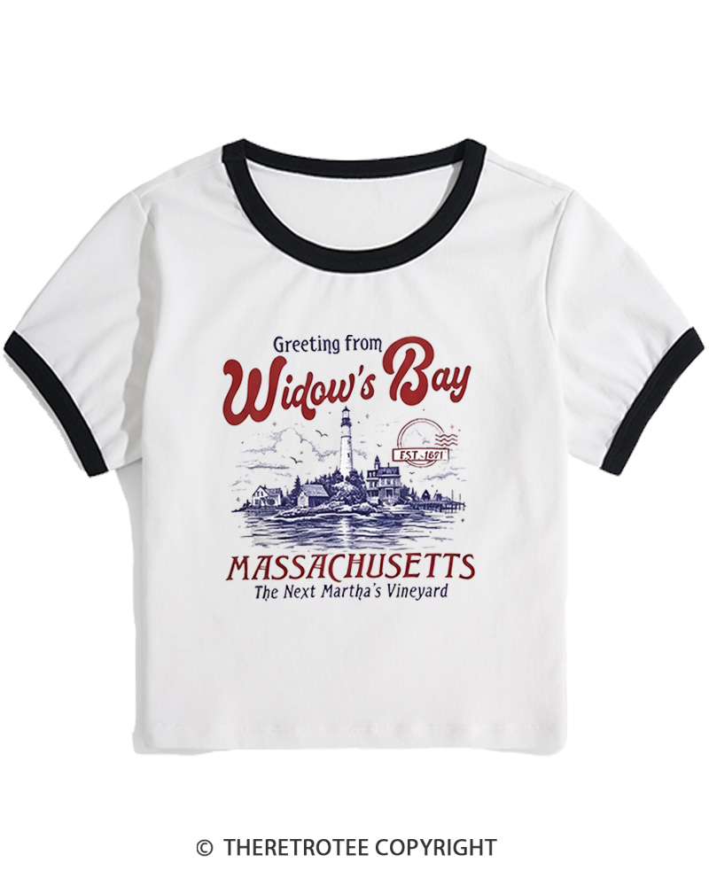 TheRetroTee Getting On Widow’s Bay 1980s Women's Ringer T-Shirt