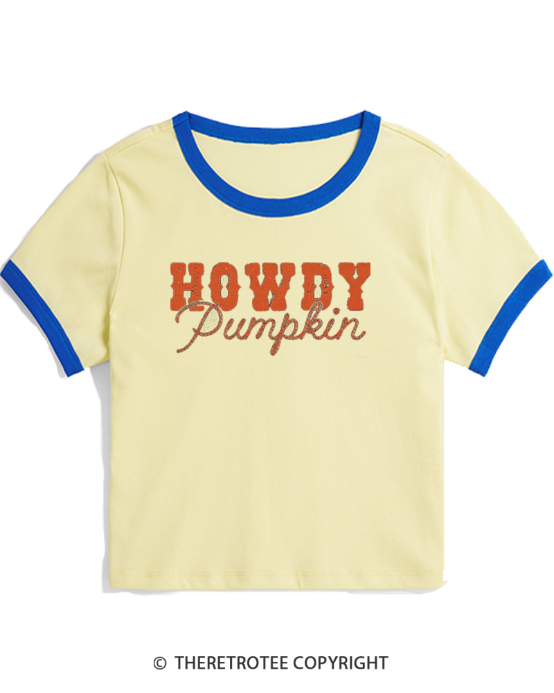 TheRetroTee Howdy Pumpkin 1970s Women's Ringer T-Shirt