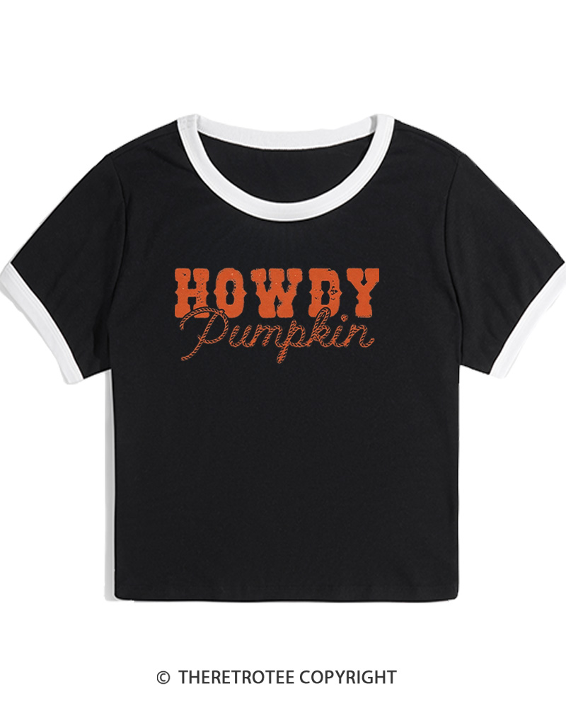TheRetroTee Howdy Pumpkin 1970s Women's Ringer T-Shirt