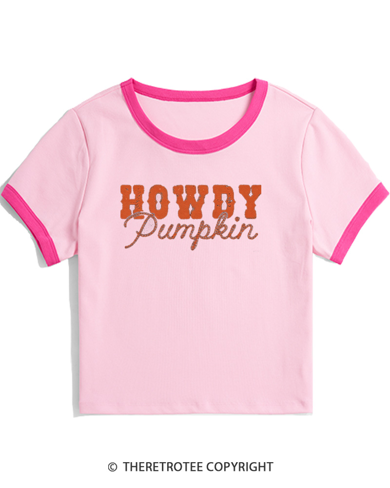 TheRetroTee Howdy Pumpkin 1970s Women's Ringer T-Shirt