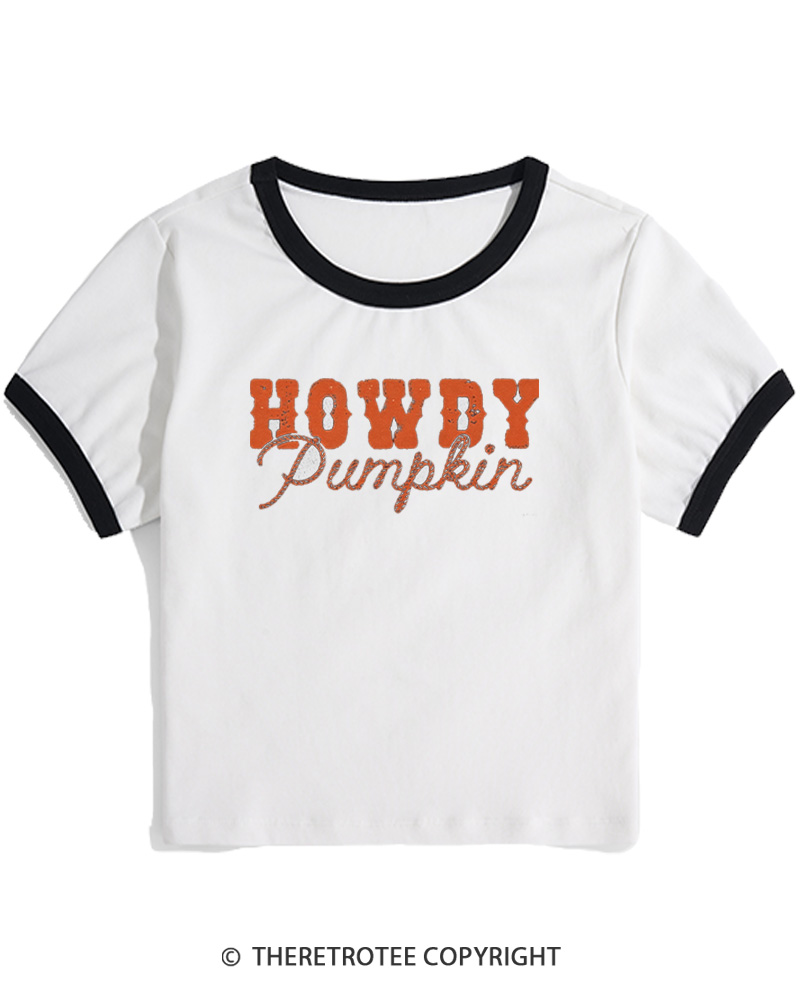 TheRetroTee Howdy Pumpkin 1970s Women's Ringer T-Shirt