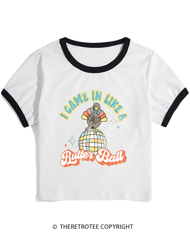 TheRetroTee I Came In Like A Butterball 1970s Women's Ringer T-Shirt