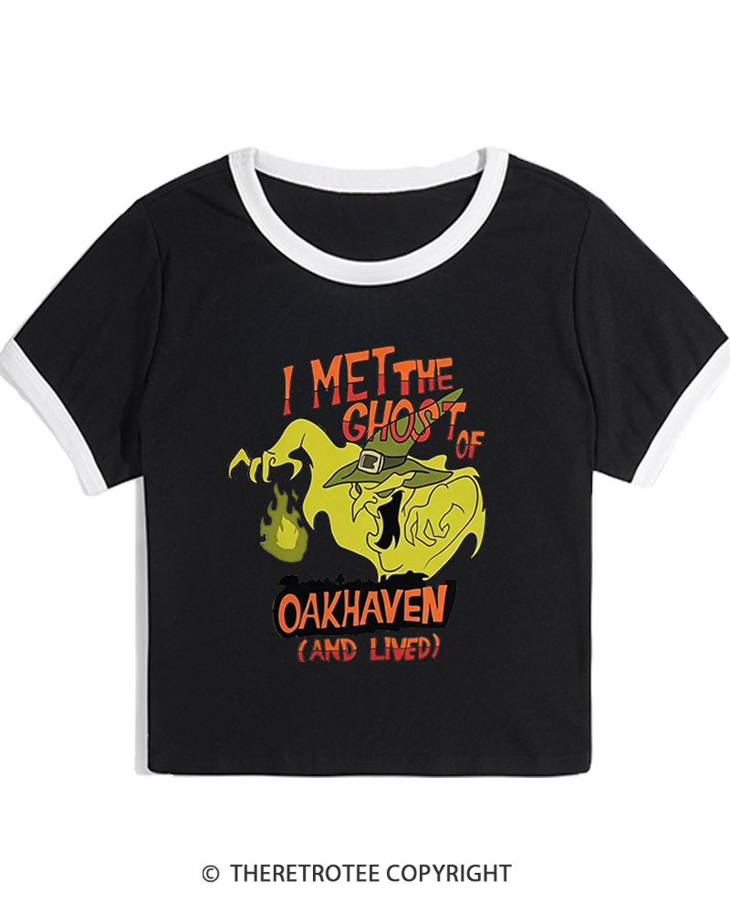 TheRetroTee I Met The Ghost Of Oakhaven 1990s Women's Ringer T-Shirt