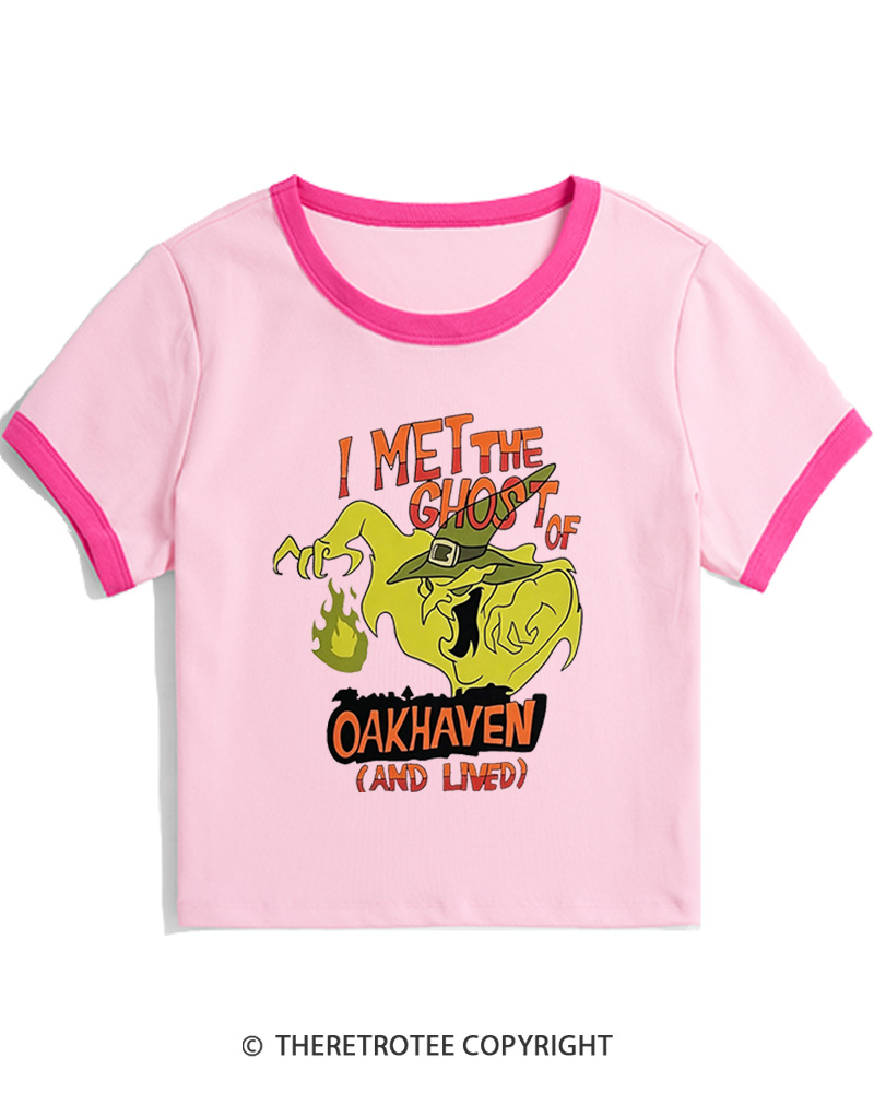 TheRetroTee I Met The Ghost Of Oakhaven 1990s Women's Ringer T-Shirt
