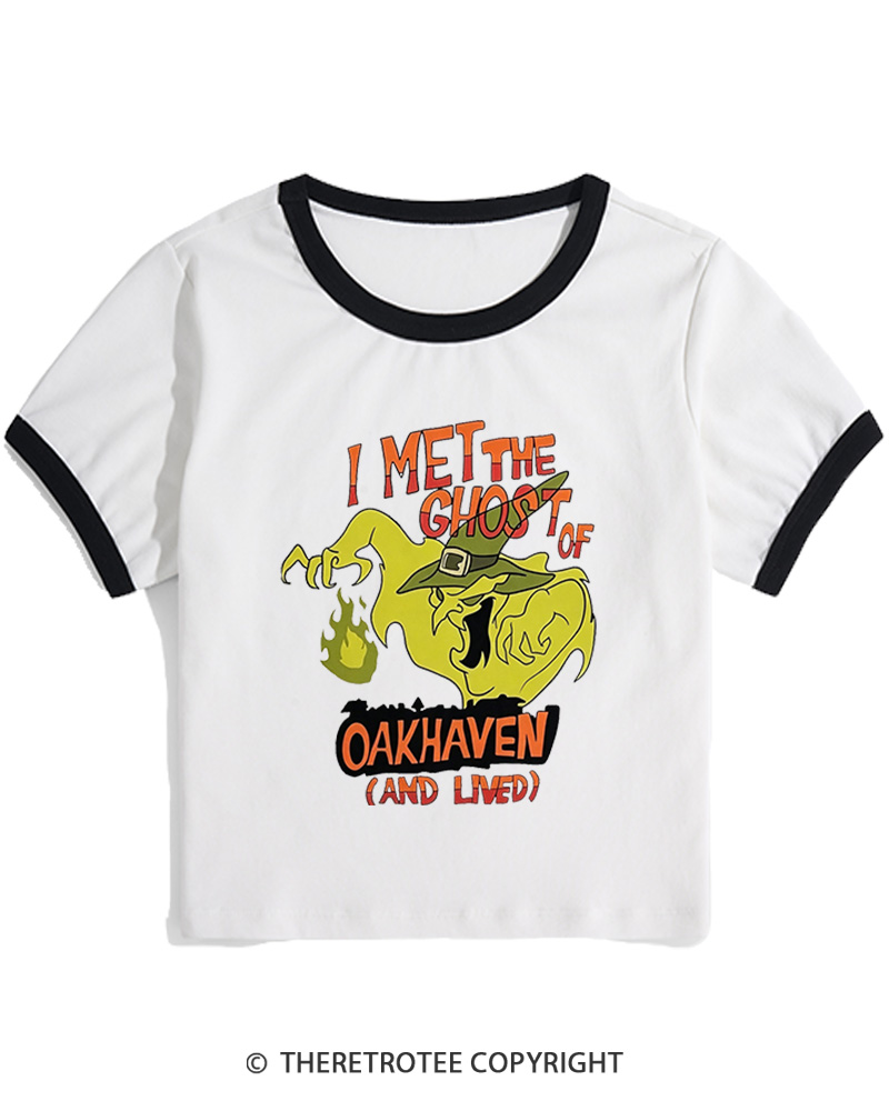 TheRetroTee I Met The Ghost Of Oakhaven 1990s Women's Ringer T-Shirt