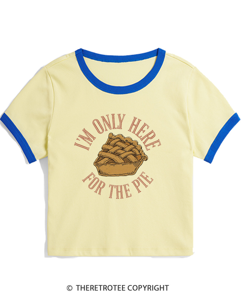 TheRetroTee I’m Only Here For The Pie 1980s Women Ringer T-shirt