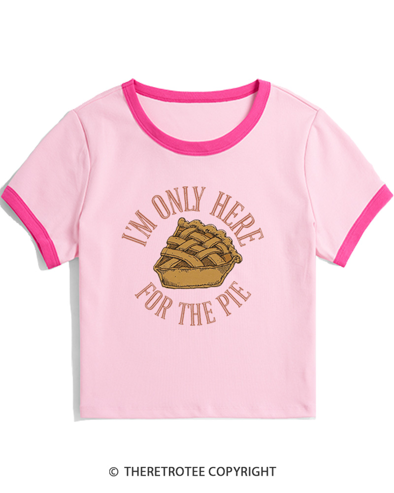 TheRetroTee I’m Only Here For The Pie 1980s Women Ringer T-shirt