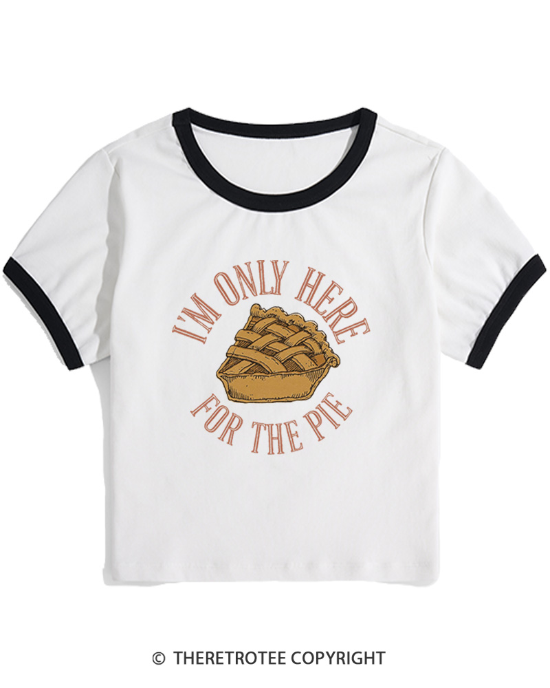 TheRetroTee I’m Only Here For The Pie 1980s Women Ringer T-shirt