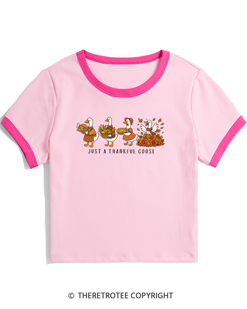 TheRetroTee Just a Thankful Goose 1980s Women Ringer T-shirt