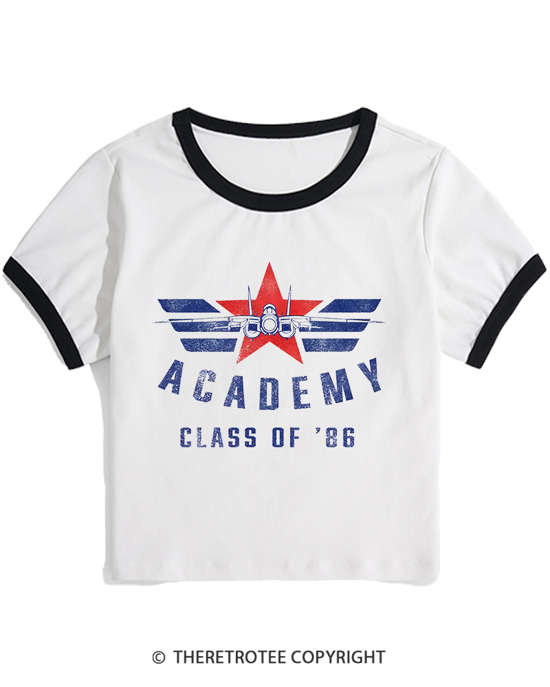TheRetroTee Academy '86 1980s Women's Ringer T-shirt