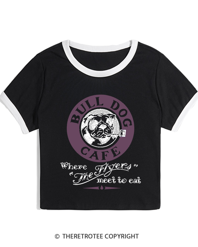 TheRetroTee Bulldog Cafe 1980s Women's Ringer T-shirt