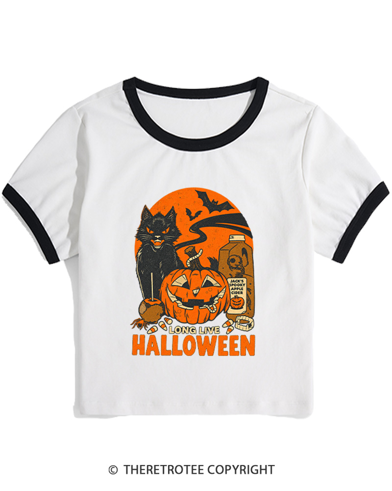 TheRetroTee Long Live Halloween 1960s Women Ringer T-shirt