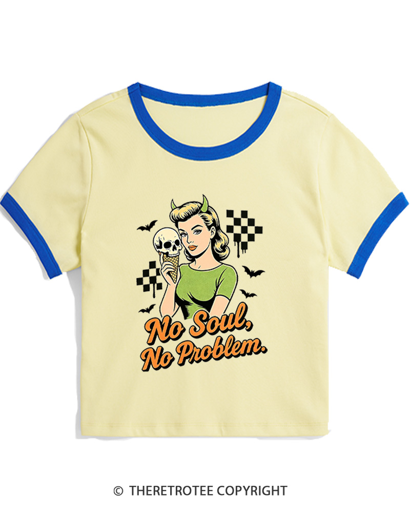 TheRetroTee No Soul No Problem 1950s Women Ringer T-shirt