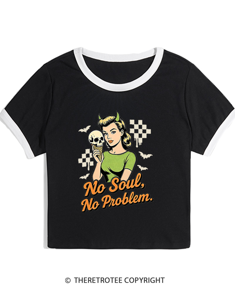 TheRetroTee No Soul No Problem 1950s Women Ringer T-shirt