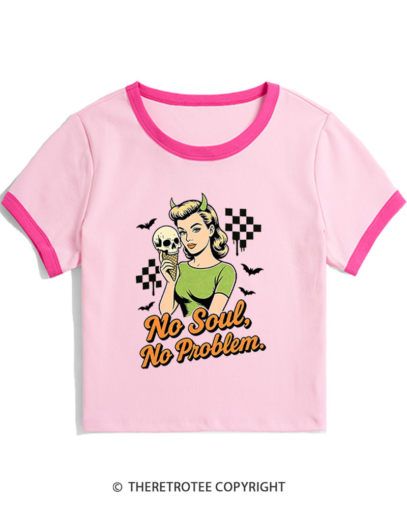 TheRetroTee No Soul No Problem 1950s Women Ringer T-shirt