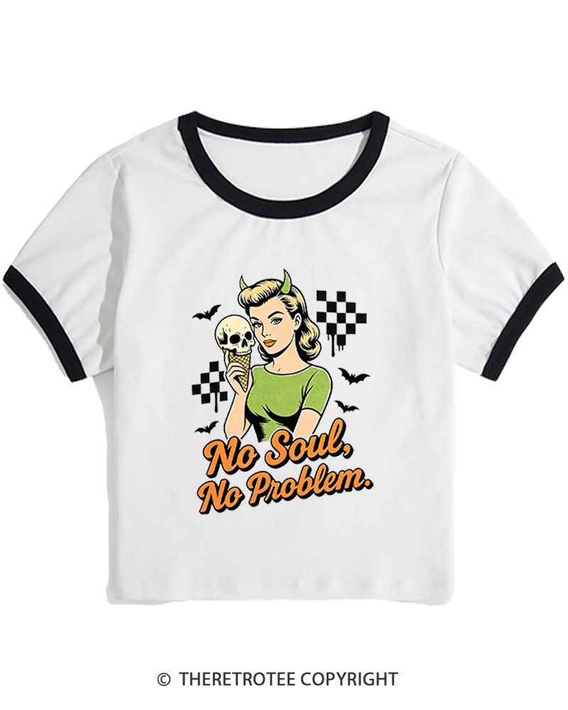 TheRetroTee No Soul No Problem 1950s Women Ringer T-shirt