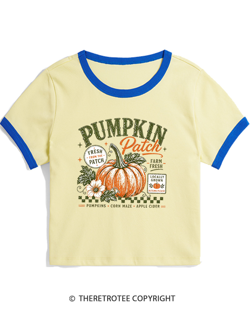 TheRetroTee Pumpkin Patch 1980s Women's Ringer T-Shirt