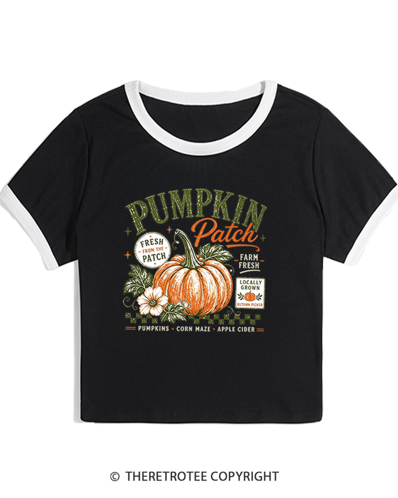 TheRetroTee Pumpkin Patch 1980s Women's Ringer T-Shirt